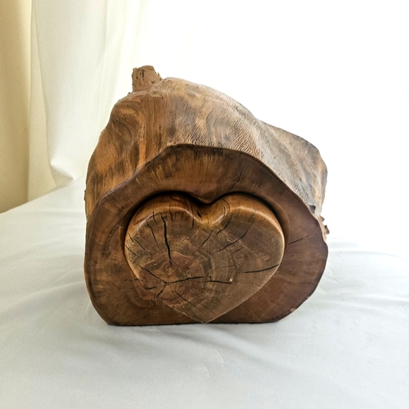 Unique Vintage Other - Large Vintage Handcrafted Wood Puzzle Heart Jewelry Box Folk Art Rustic Carved